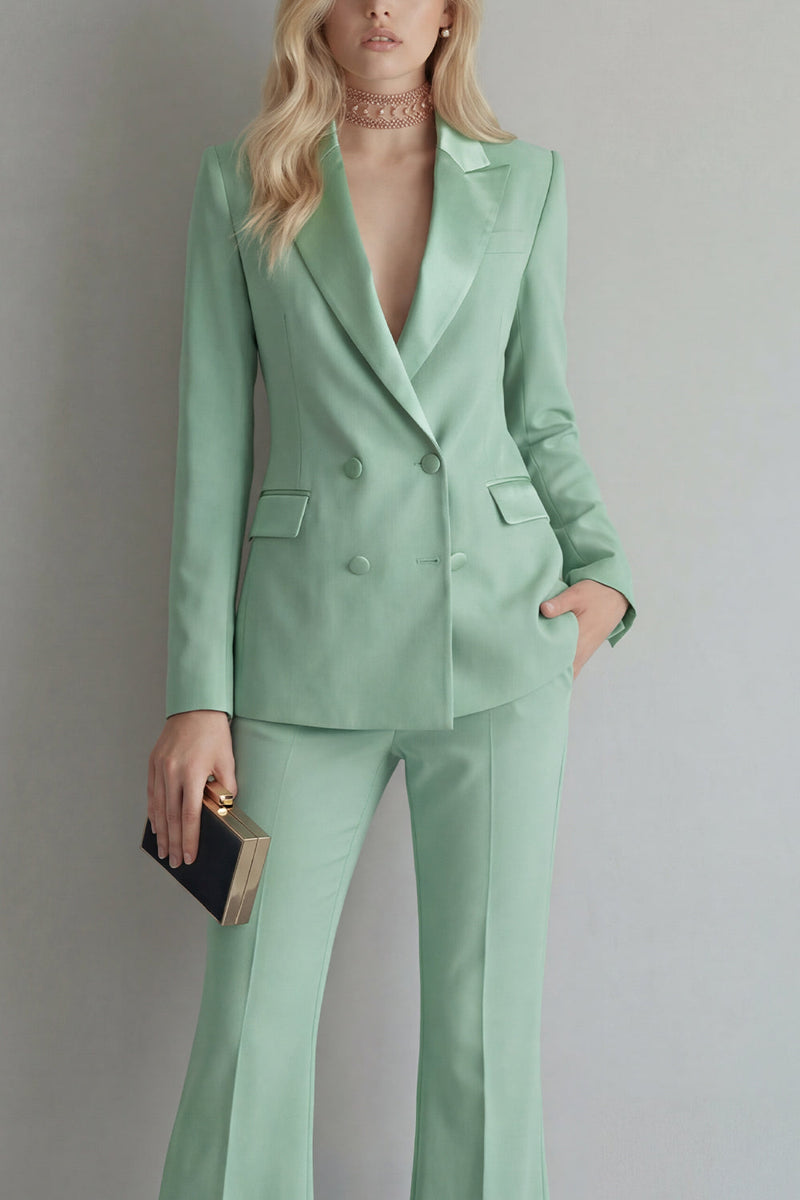 Load image into Gallery viewer, Peak Lapel Blue 2 Piece Double Breasted Wide Leg Prom Suits