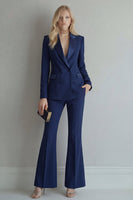 Load image into Gallery viewer, Peak Lapel Blue 2 Piece Double Breasted Wide Leg Prom Suits