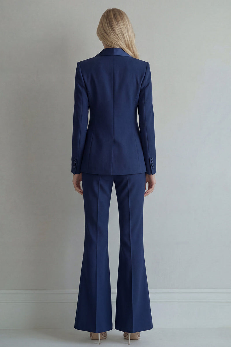 Load image into Gallery viewer, Peak Lapel Blue 2 Piece Double Breasted Wide Leg Prom Suits