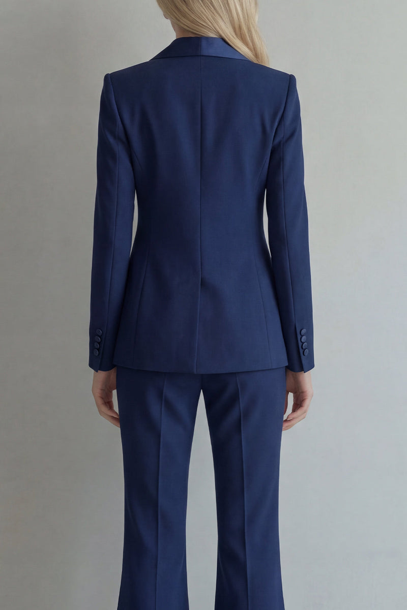 Load image into Gallery viewer, Peak Lapel Blue 2 Piece Double Breasted Wide Leg Prom Suits