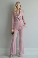 Load image into Gallery viewer, Peak Lapel Blue 2 Piece Double Breasted Wide Leg Prom Suits