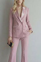 Load image into Gallery viewer, Peak Lapel Blue 2 Piece Double Breasted Wide Leg Prom Suits