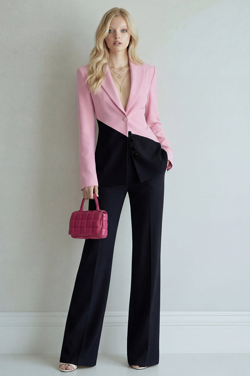 Load image into Gallery viewer, Black Pink Patchwork 2 Piece Single Breasted Wide Leg Notched Lapel Prom Suits