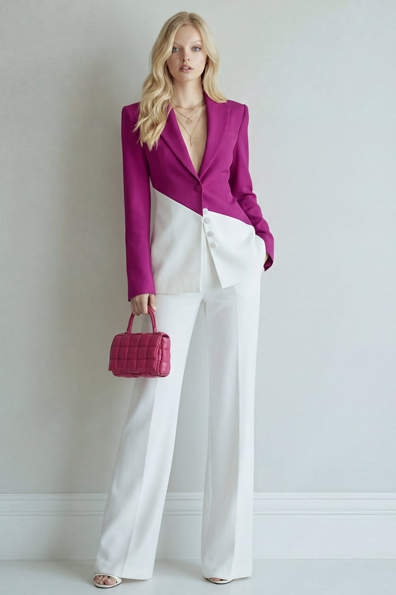 Load image into Gallery viewer, Black Pink Patchwork 2 Piece Single Breasted Wide Leg Notched Lapel Prom Suits