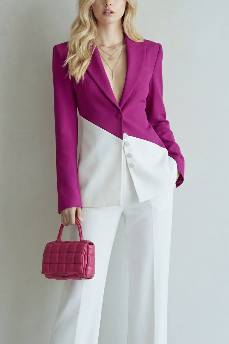 Load image into Gallery viewer, Black Pink Patchwork 2 Piece Single Breasted Wide Leg Notched Lapel Prom Suits