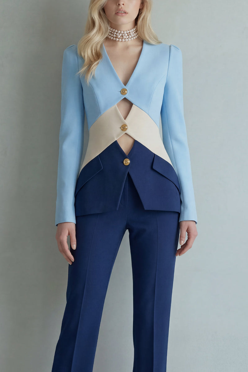 Load image into Gallery viewer, Blue Navy Patchwork 2 Piece Single Breasted Slim Fit Prom Suits