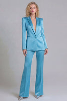 Load image into Gallery viewer, Blue Peak Lapel 2 Piece Single Breasted Wide Leg Prom Suits