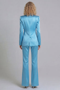 Blue Peak Lapel 2 Piece Single Breasted Wide Leg Prom Suits