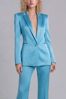 Load image into Gallery viewer, Blue Peak Lapel 2 Piece Single Breasted Wide Leg Prom Suits