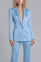 Load image into Gallery viewer, Blue Peak Lapel 2 Piece Single Breasted Wide Leg Prom Suits