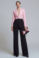 Load image into Gallery viewer, Peak Lapel Black Pink 2 Piece Single Breasted Wide Leg Patchwork Prom Suits