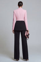 Load image into Gallery viewer, Peak Lapel Black Pink 2 Piece Single Breasted Wide Leg Patchwork Prom Suits