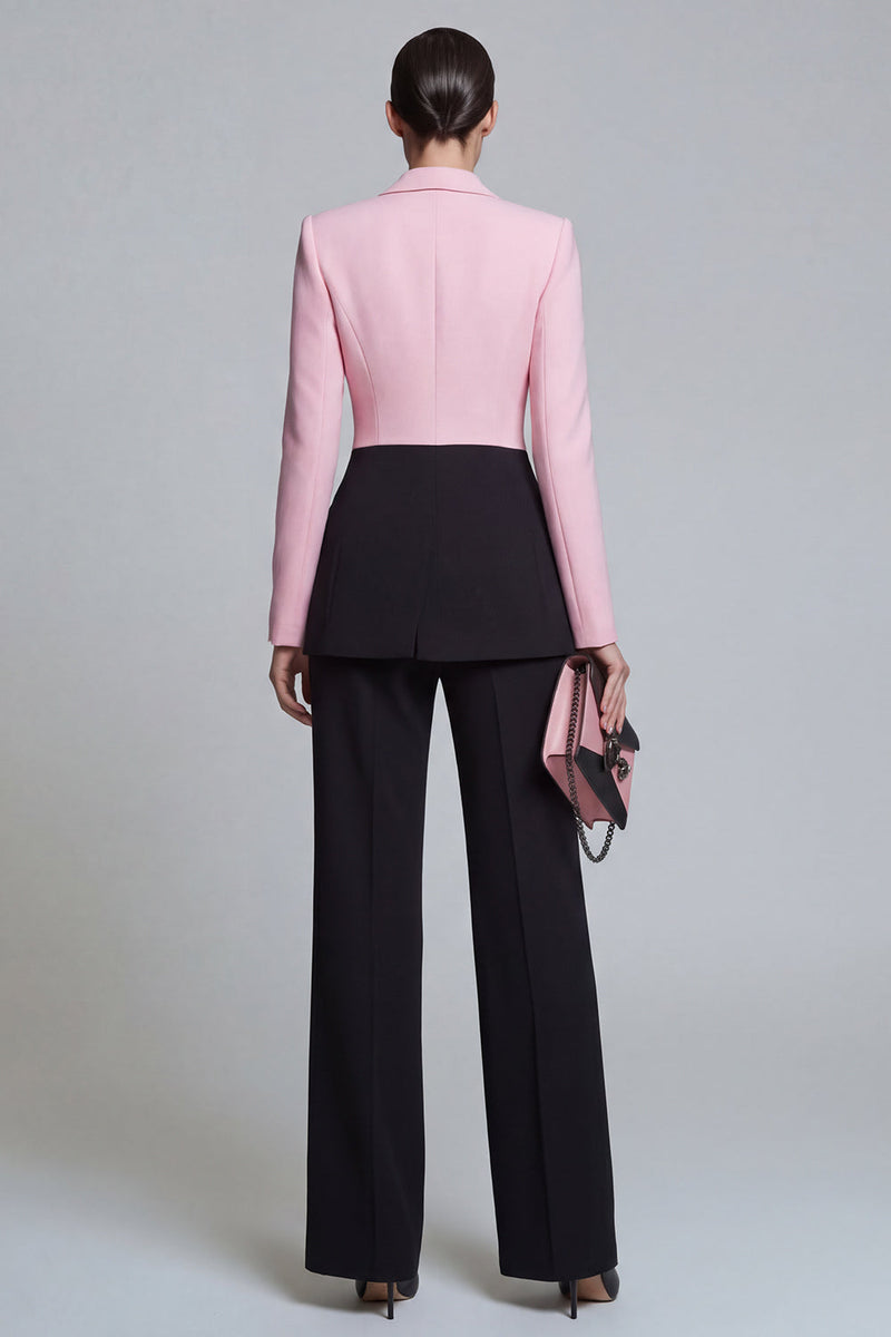 Load image into Gallery viewer, Peak Lapel Black Pink 2 Piece Single Breasted Wide Leg Patchwork Prom Suits