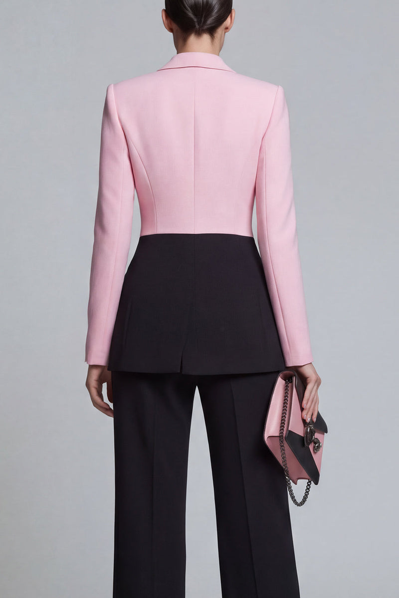 Load image into Gallery viewer, Peak Lapel Black Pink 2 Piece Single Breasted Wide Leg Patchwork Prom Suits