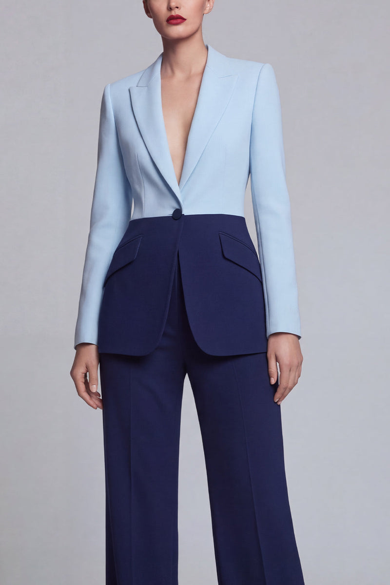 Load image into Gallery viewer, Peak Lapel Black Pink 2 Piece Single Breasted Wide Leg Patchwork Prom Suits