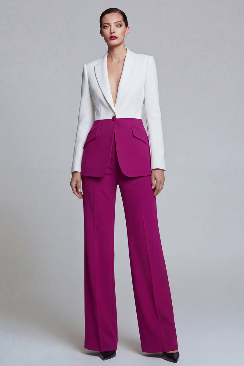 Load image into Gallery viewer, Peak Lapel Black Pink 2 Piece Single Breasted Wide Leg Patchwork Prom Suits