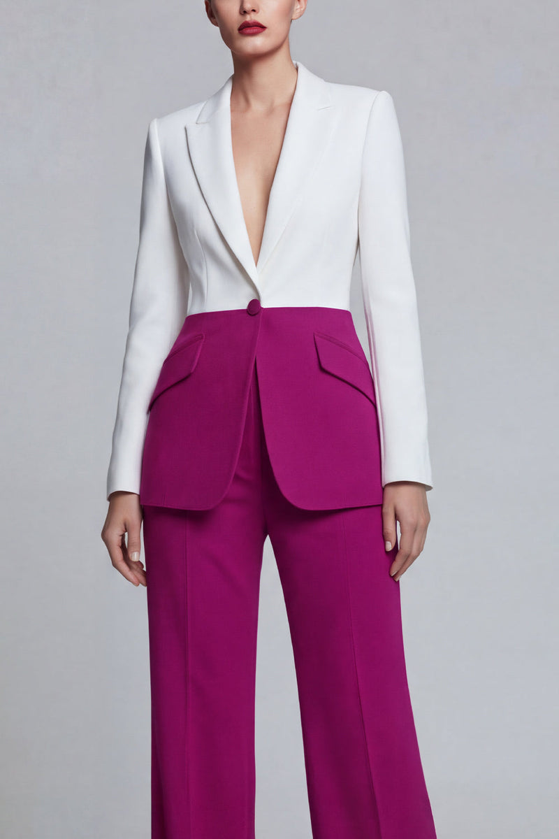 Load image into Gallery viewer, Peak Lapel Black Pink 2 Piece Single Breasted Wide Leg Patchwork Prom Suits