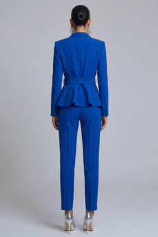 Royal Blue 2 Piece Peak Lapel Slim Fit Prom Suits with Belt