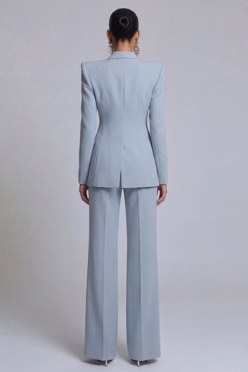 Load image into Gallery viewer, Peak Lapel 2 Piece Single Breasted Grey Blue Wide Leg Prom Suits