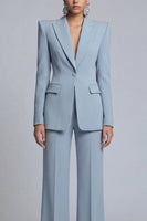 Load image into Gallery viewer, Peak Lapel 2 Piece Single Breasted Grey Blue Wide Leg Prom Suits