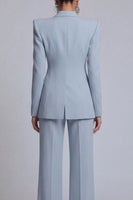 Load image into Gallery viewer, Peak Lapel 2 Piece Single Breasted Grey Blue Wide Leg Prom Suits