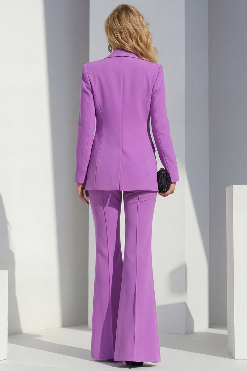 Load image into Gallery viewer, Purple Shawl Lapel Wide Leg Single Breasted 2 Piece Prom Suits