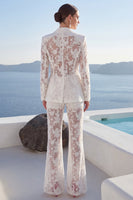 Load image into Gallery viewer, Single Breasted 2 Piece Floral Peak Lapel White Wide Leg Lace Prom Suits