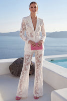 Load image into Gallery viewer, Single Breasted 2 Piece Floral Peak Lapel White Wide Leg Lace Prom Suits