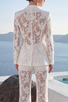 Load image into Gallery viewer, Single Breasted 2 Piece Floral Peak Lapel White Wide Leg Lace Prom Suits