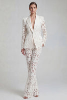 Load image into Gallery viewer, Floral 2 Piece Peak Lapel Single Breasted White Wide Leg Lace Prom Suits