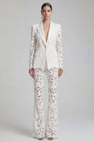Load image into Gallery viewer, Floral 2 Piece Peak Lapel Single Breasted White Wide Leg Lace Prom Suits