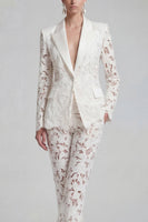 Load image into Gallery viewer, Floral 2 Piece Peak Lapel Single Breasted White Wide Leg Lace Prom Suits
