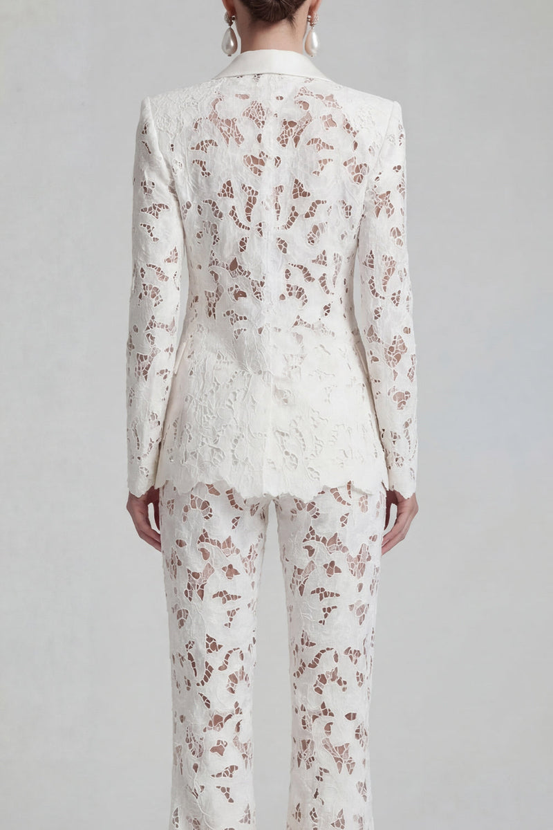 Load image into Gallery viewer, Floral 2 Piece Peak Lapel Single Breasted White Wide Leg Lace Prom Suits