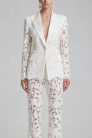Load image into Gallery viewer, Floral 2 Piece Peak Lapel Single Breasted White Wide Leg Lace Prom Suits