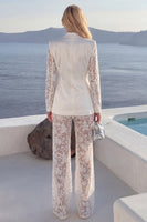 Load image into Gallery viewer, Floral 2 Piece White Peak Lapel Wide Leg Lace Prom Suits
