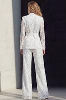 Load image into Gallery viewer, White Floral 2 Piece Wide Leg Notched Lapel Lace Prom Suits with Belt