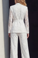 Load image into Gallery viewer, White Floral 2 Piece Wide Leg Notched Lapel Lace Prom Suits with Belt