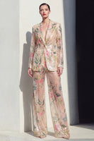 Load image into Gallery viewer, Champagne 2 Piece Floral Notched Lapel Single Breasted Wide Leg Prom Suits