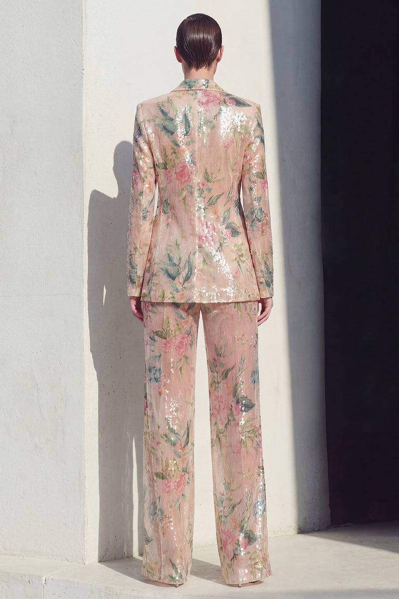Load image into Gallery viewer, Champagne 2 Piece Floral Notched Lapel Single Breasted Wide Leg Prom Suits