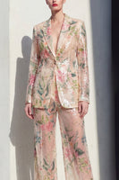 Load image into Gallery viewer, Champagne 2 Piece Floral Notched Lapel Single Breasted Wide Leg Prom Suits
