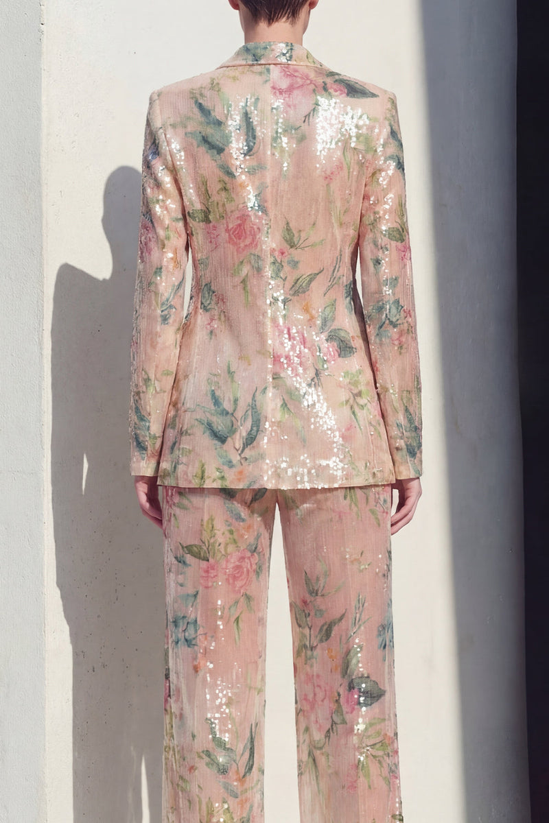 Load image into Gallery viewer, Champagne 2 Piece Floral Notched Lapel Single Breasted Wide Leg Prom Suits