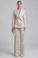 Load image into Gallery viewer, 2 Piece Floral Peak Lapel Double Breasted Slim Fit Champagne Pink Prom Suits