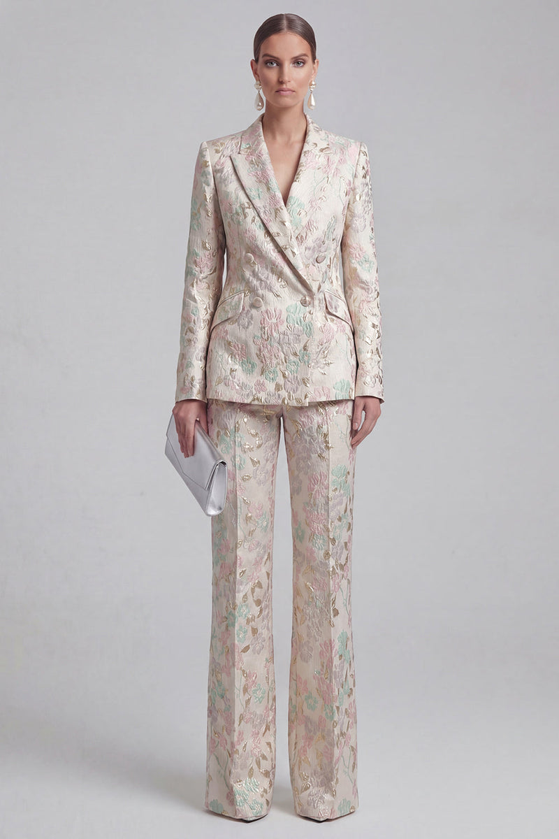 Load image into Gallery viewer, 2 Piece Floral Peak Lapel Double Breasted Slim Fit Champagne Pink Prom Suits