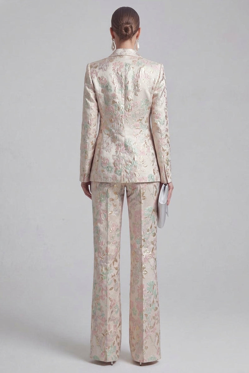 Load image into Gallery viewer, 2 Piece Floral Peak Lapel Double Breasted Slim Fit Champagne Pink Prom Suits