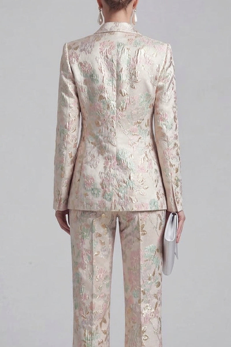 Load image into Gallery viewer, 2 Piece Floral Peak Lapel Double Breasted Slim Fit Champagne Pink Prom Suits