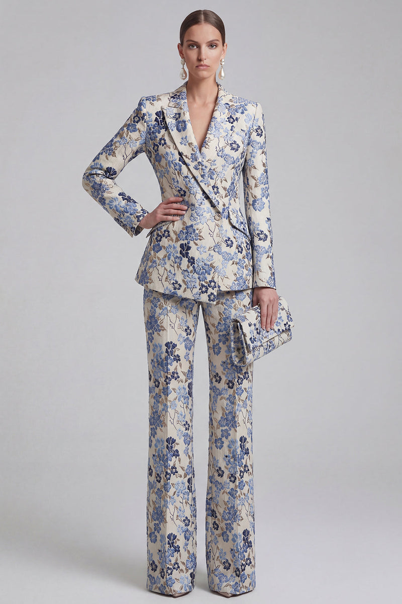 Load image into Gallery viewer, 2 Piece Floral Peak Lapel Double Breasted Slim Fit Champagne Pink Prom Suits