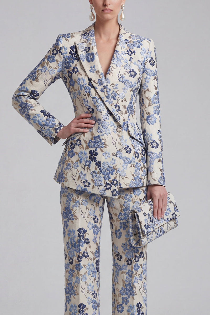 Load image into Gallery viewer, 2 Piece Floral Peak Lapel Double Breasted Slim Fit Champagne Pink Prom Suits