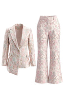 Load image into Gallery viewer, 2 Piece Floral Peak Lapel Double Breasted Slim Fit Champagne Pink Prom Suits