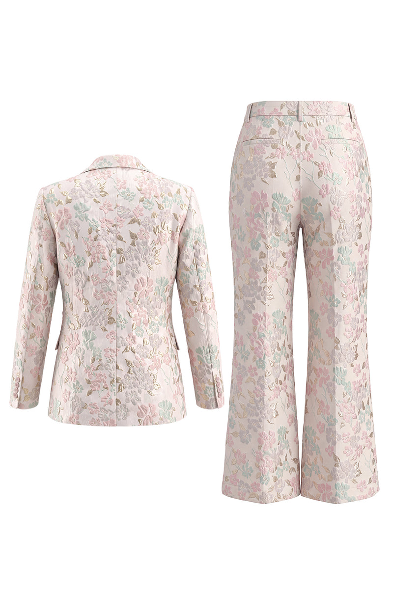 Load image into Gallery viewer, 2 Piece Floral Peak Lapel Double Breasted Slim Fit Champagne Pink Prom Suits