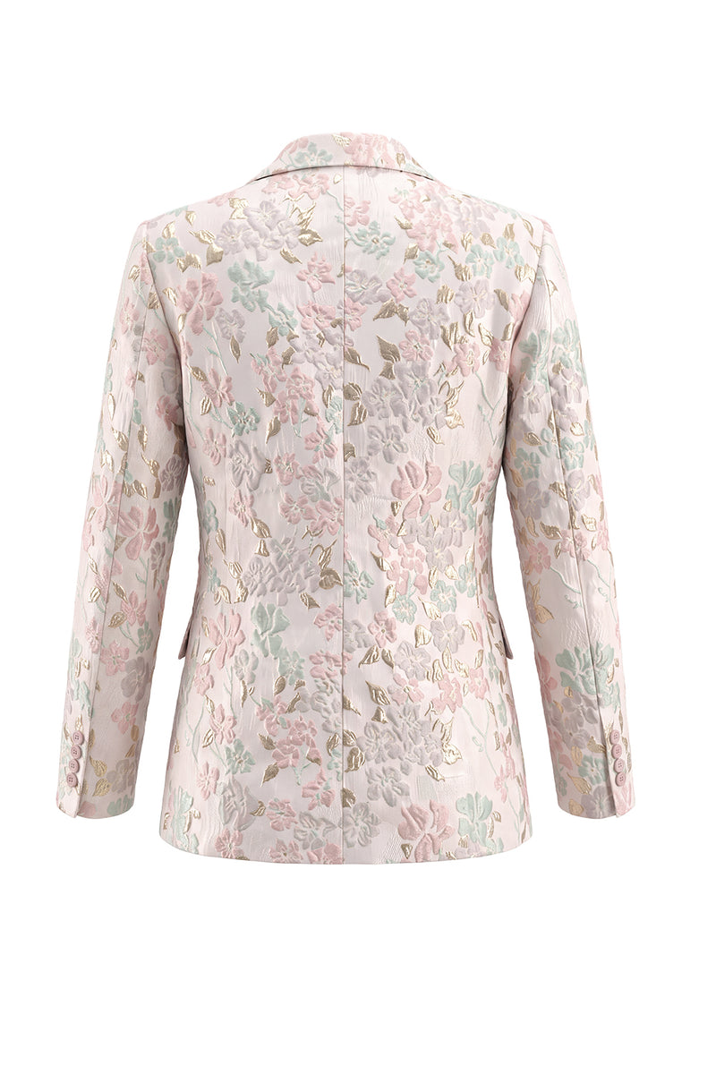 Load image into Gallery viewer, 2 Piece Floral Peak Lapel Double Breasted Slim Fit Champagne Pink Prom Suits